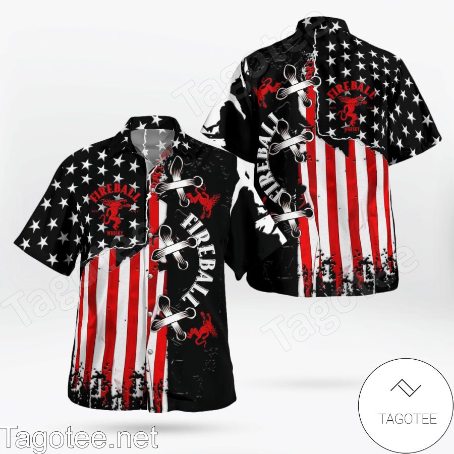 Fireball American Flag Color Hawaiian Shirt And Short