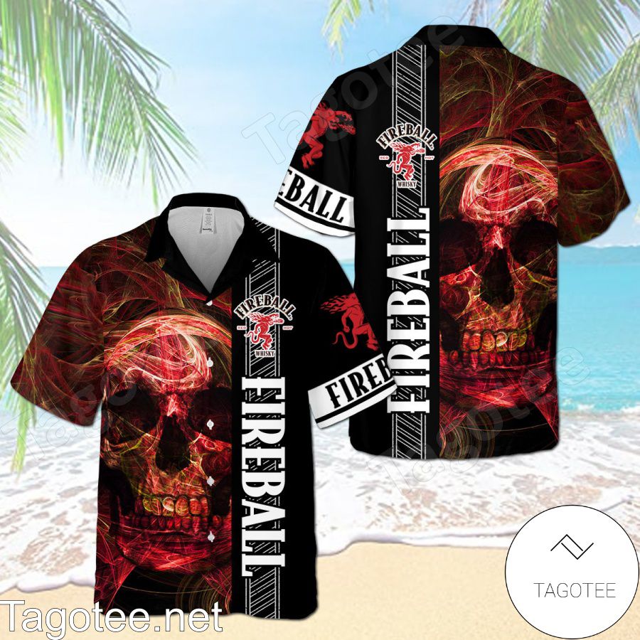 Fireball Cinnamon Whisky Smoky Red Skull Black Hawaiian Shirt And Short