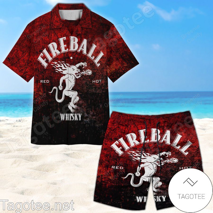 Fireball Red Hot Whisky Unisex Hawaiian Shirt And Short