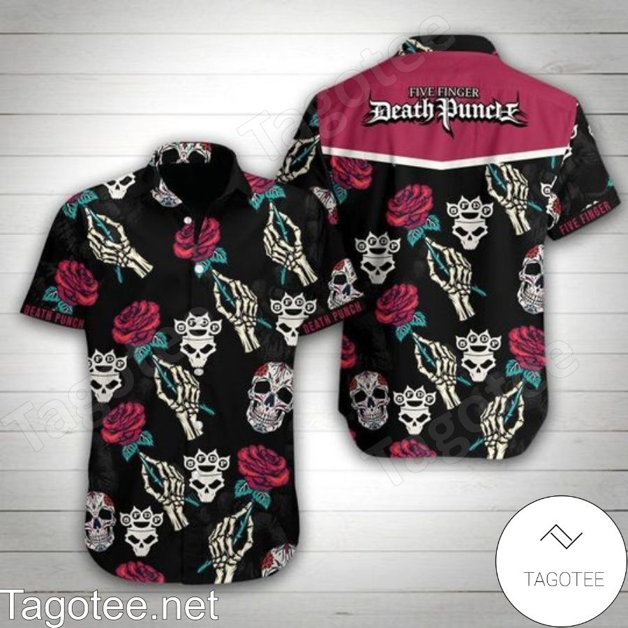 Five Finger Death Punch Skull Rose Black Hawaiian Shirt