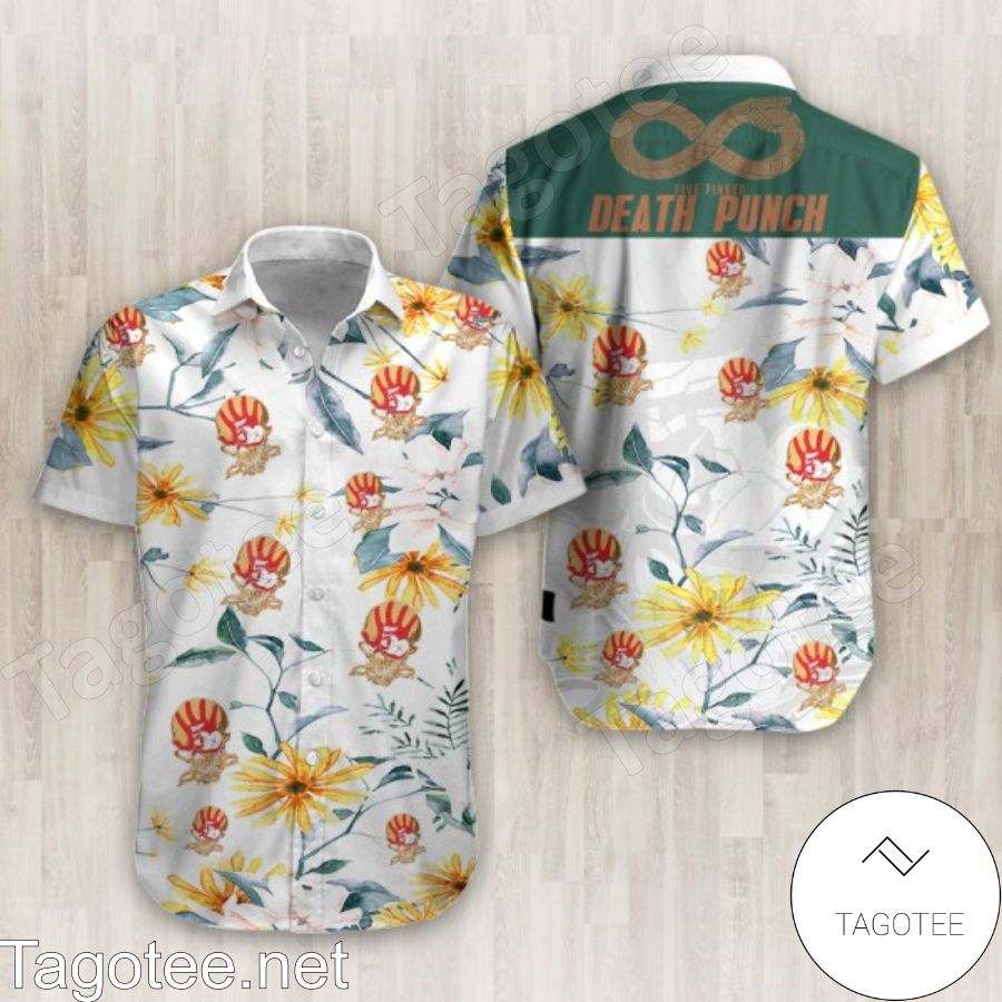Great Quality Five Finger Death Punch Yellow Flower White Hawaiian Shirt