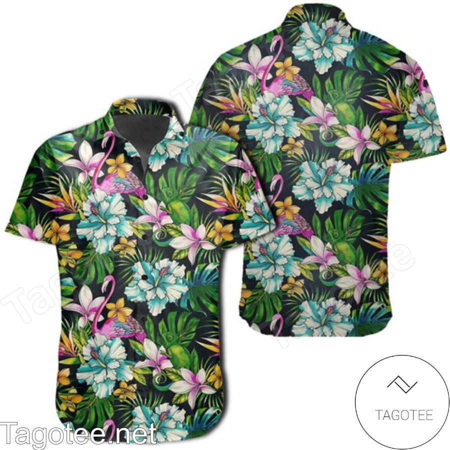 Flamingo And And Tropical Flowers Hawaiian Shirt