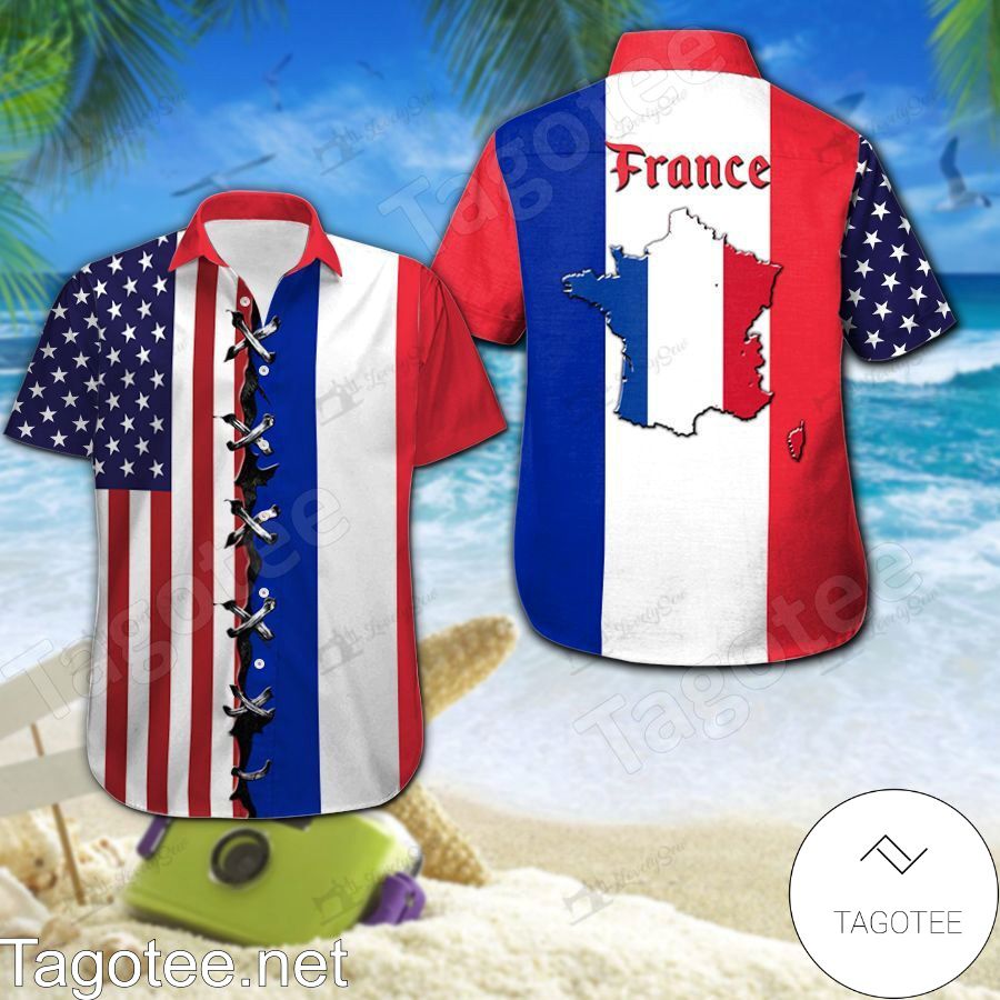 French & American Flag Hawaiian Shirt And Short