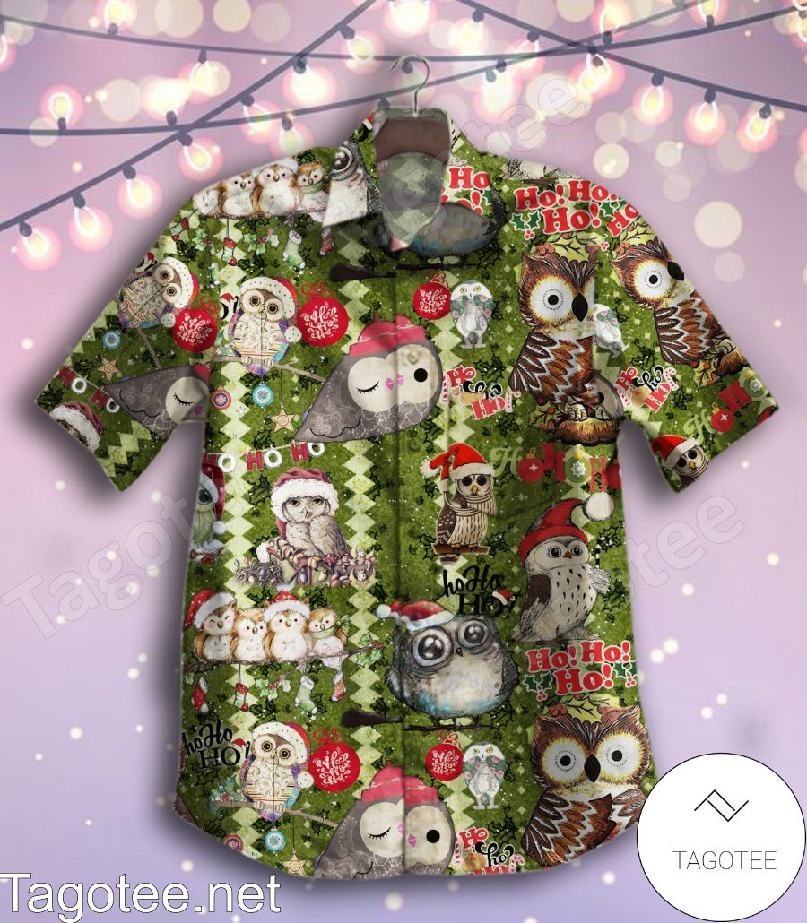 Funny Owl Ho Ho Ho Christmas Green Hawaiian Shirt