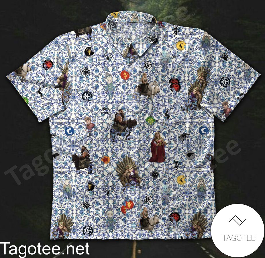 Game Of Thrones Characters Chibi Blue And White Pattern Hawaiian Shirt