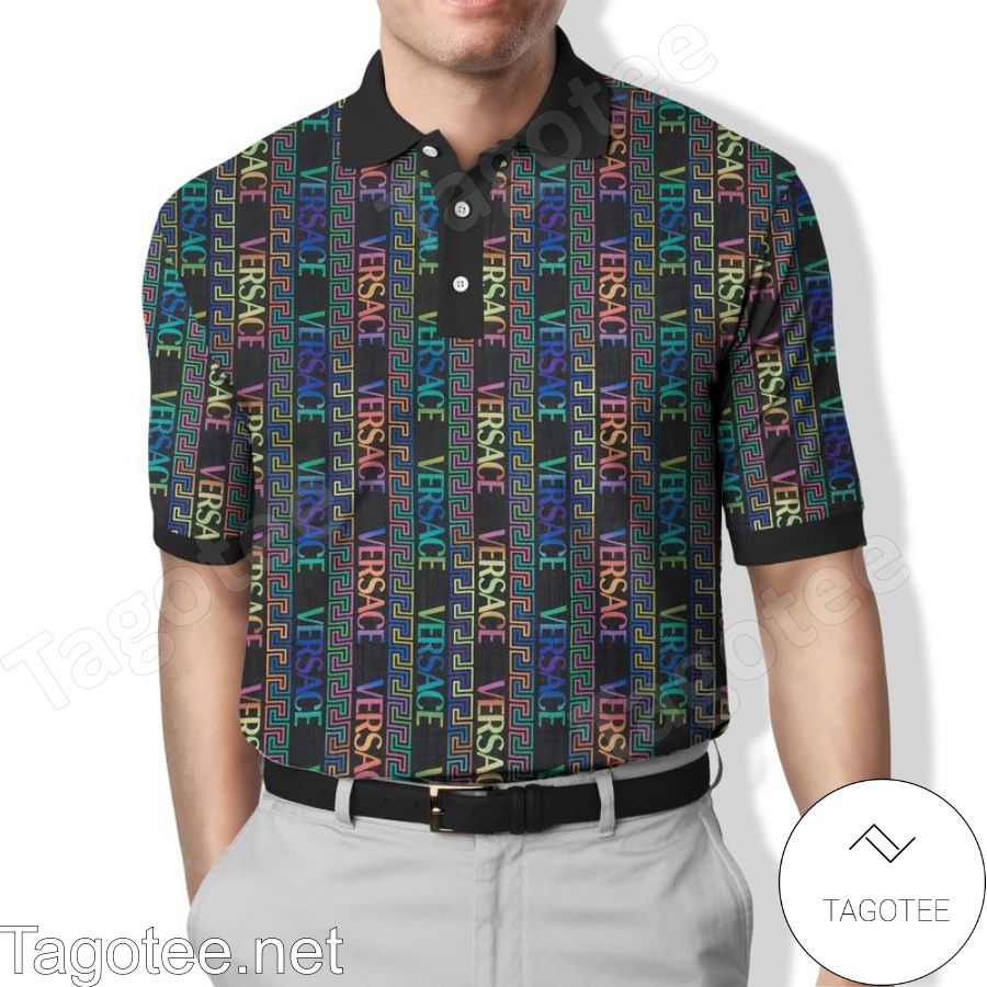 Gianni Versace Colorful Greek Key Stripes Polo Shirt
