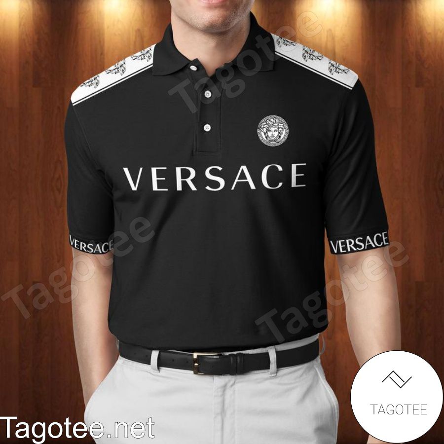 Gianni Versace Logo Black White Polo Shirt