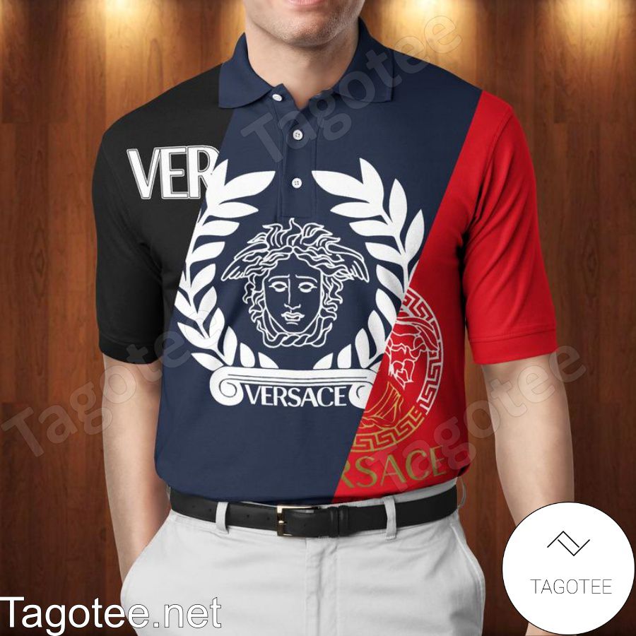 Gianni Versace Mix Red Navy And Black Polo Shirt