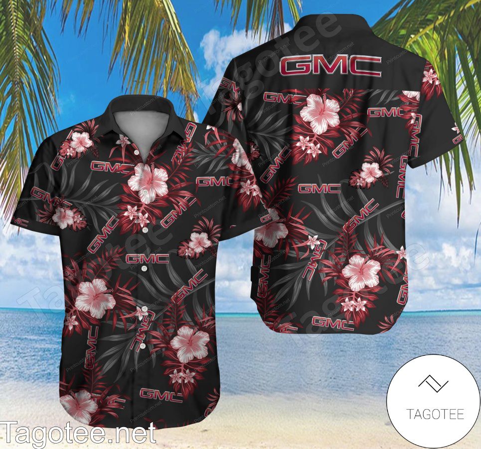 Gmc Red Tropical Floral Black Hawaiian Shirt