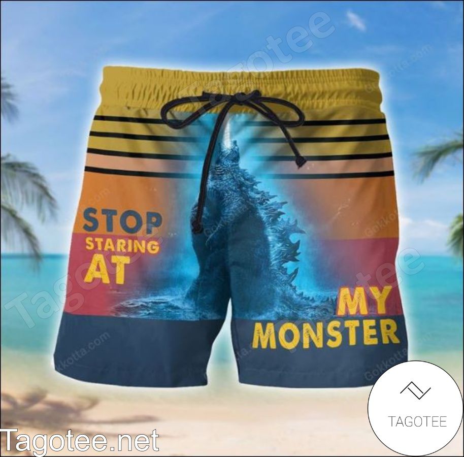 Godzilla Stop Staring At My Monster Summer Hawaiian Shirt And Short