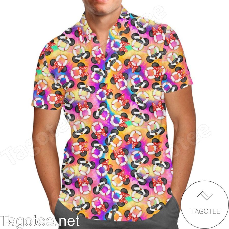 Gone Overboard Captain Mickey Ear Pattern Disney Cartoon Graphics Rainbow Hawaiian Shirt And Short