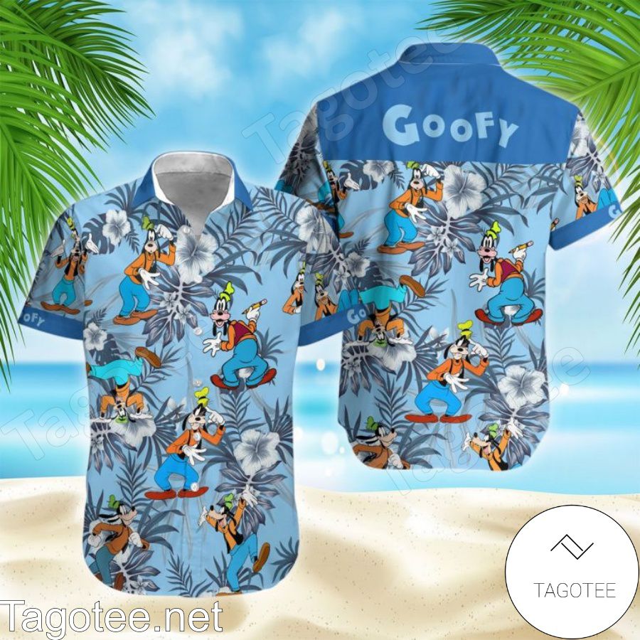 Goofy Dog Disney Cartoon Graphics Blue Hibicus Blue Hawaiian Shirt And Short