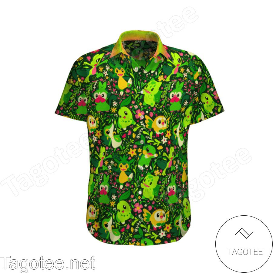 Grass Type Pokemon Floral Pattern Green Hawaiian Shirt And Short