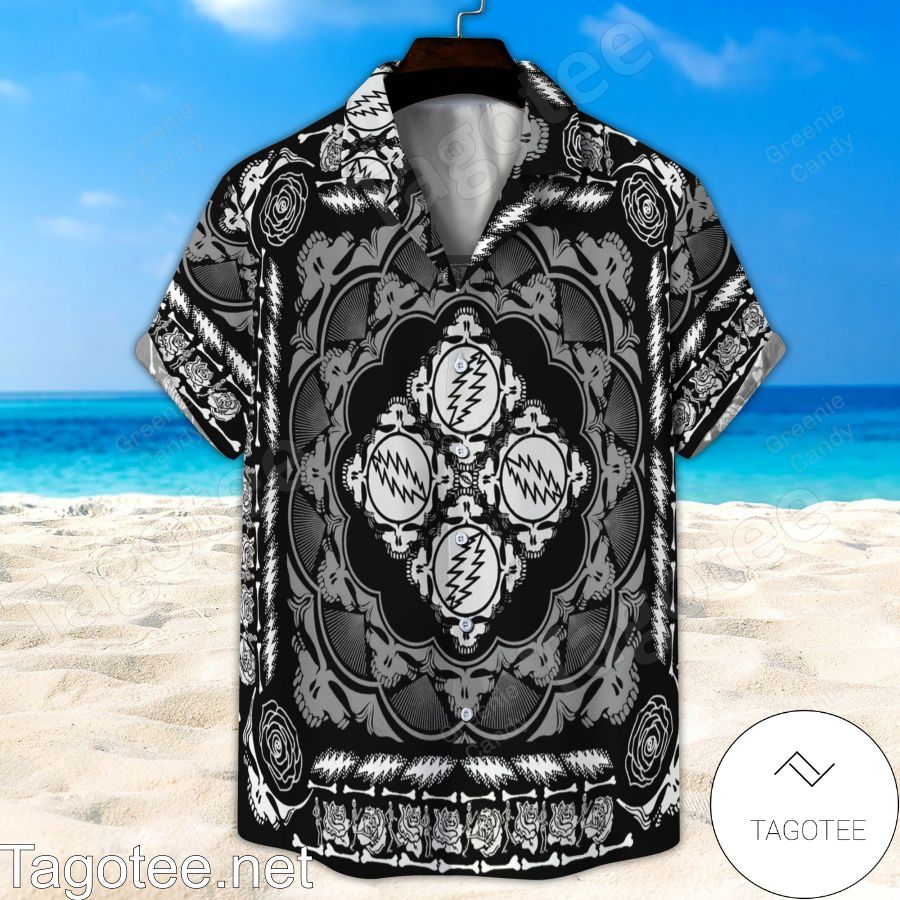 Grateful Dead Black And White Pattern Hawaiian Shirt And Short