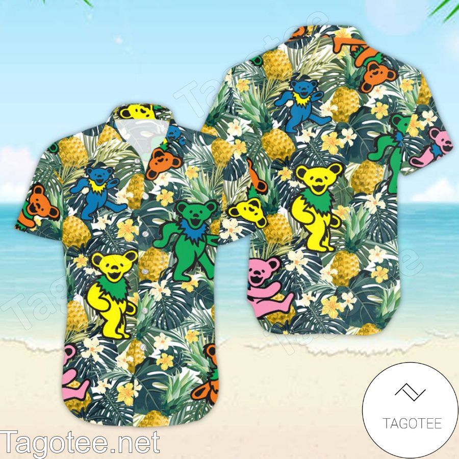 Grateful Dead Dancing Bears Pineapple Tropical Forest Hawaiian Shirt And Short