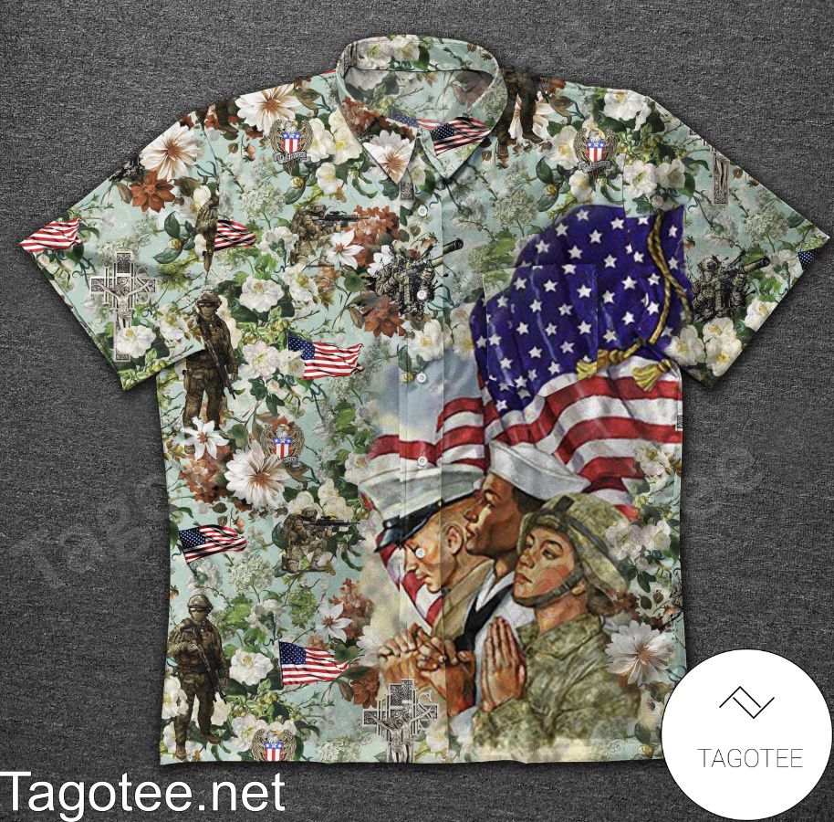 Grateful Veteran American Flag Flower Hawaiian Shirt
