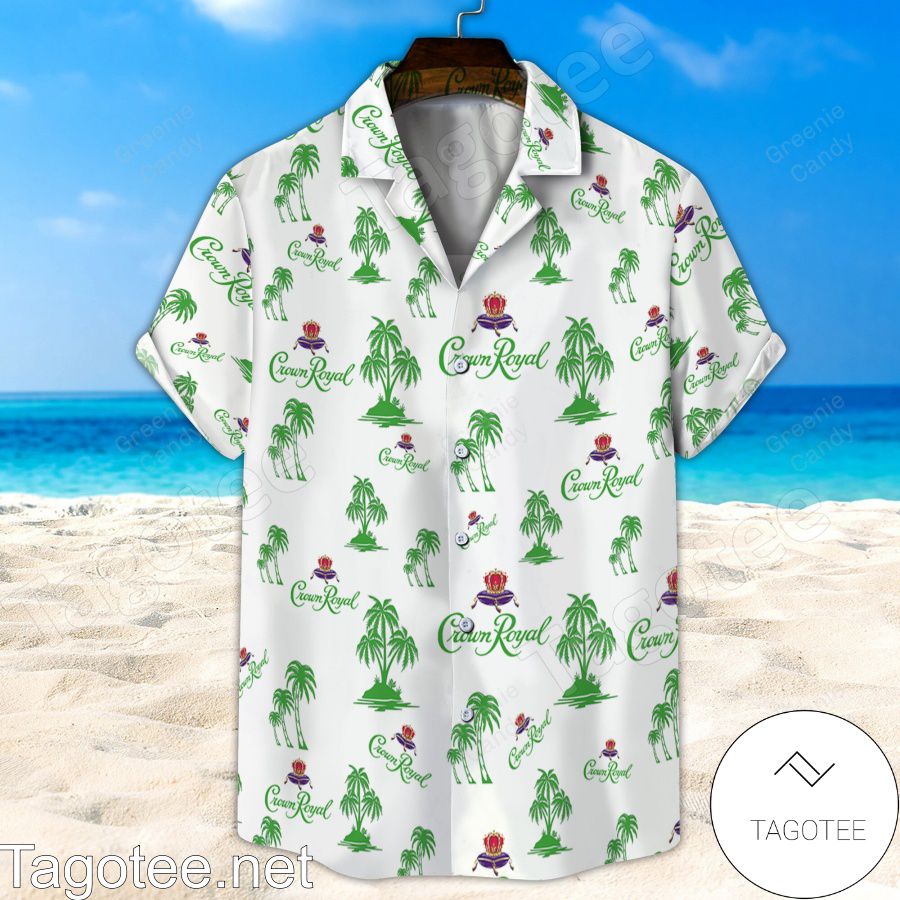 Green Crown Royal Palm Tree Unisex White Hawaiian Shirt And Short