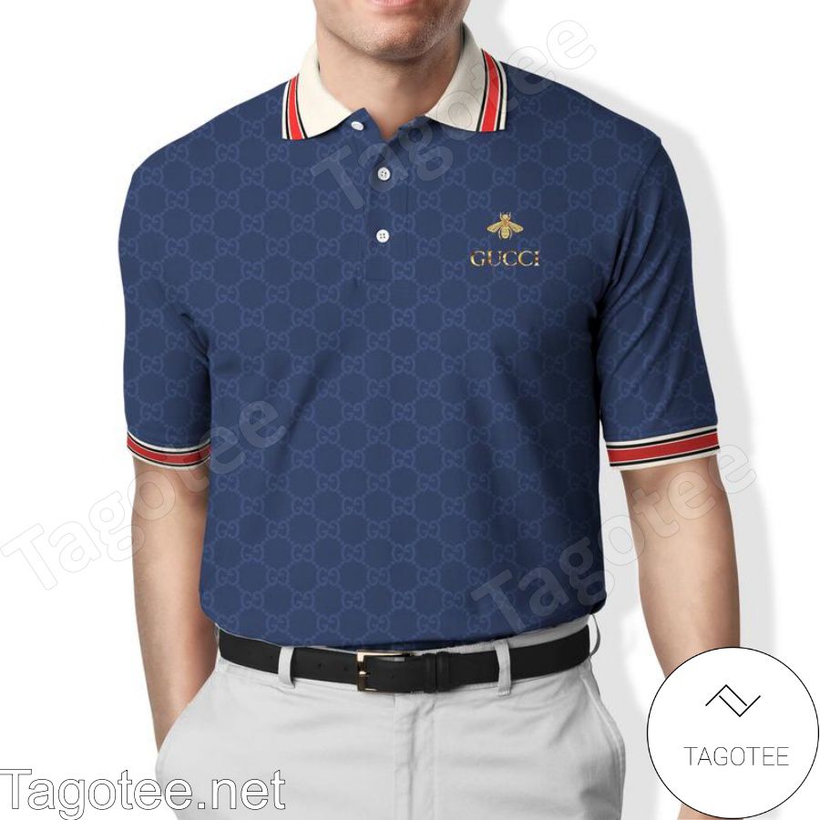 Gucci Bee Blue Monogram Polo Shirt