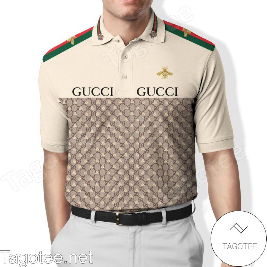 Gucci Bee Stripe On Shoulders Nude Polo Shirt