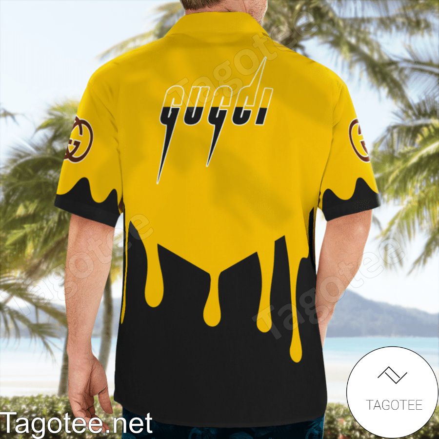 Official Gucci Bee Yellow Mix Black Hawaiian Shirt And Beach Shorts