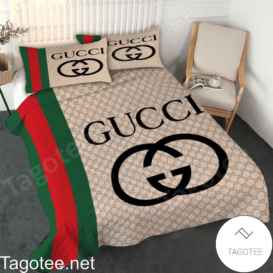 Gucci Beige Monogram Red And Green Stripes On The Left Bedding Set