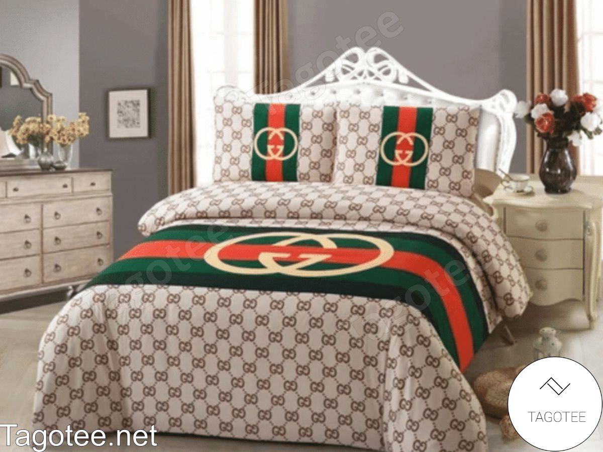 Gucci Beige Monogram With Colored Stripes Center Bedding Set