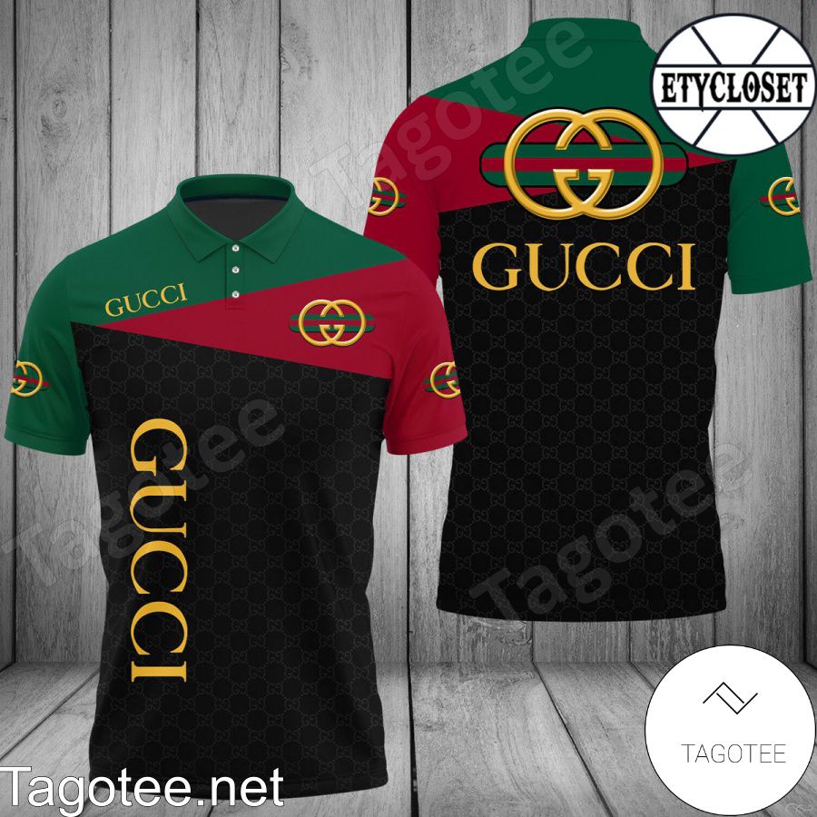Gucci Black Monogram Mix Three Color Polo Shirt
