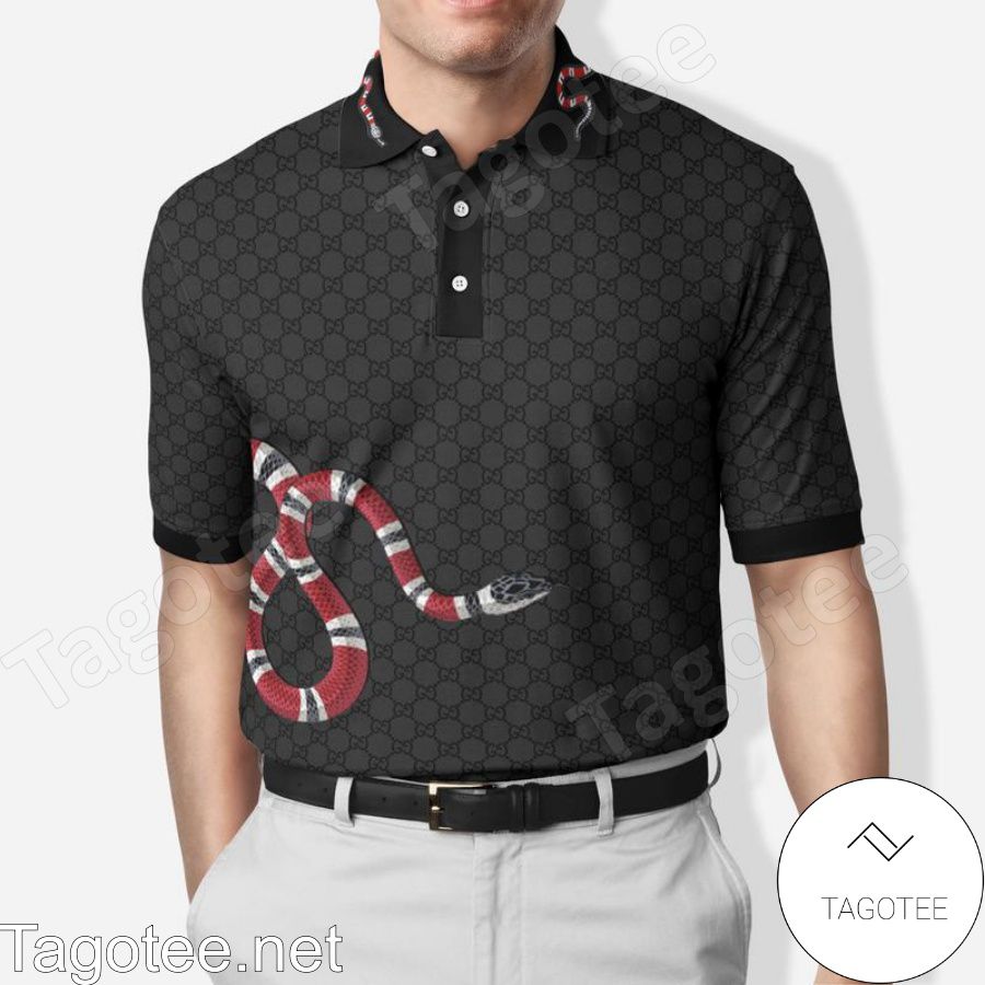 Gucci Black Monogram Snake Polo Shirt