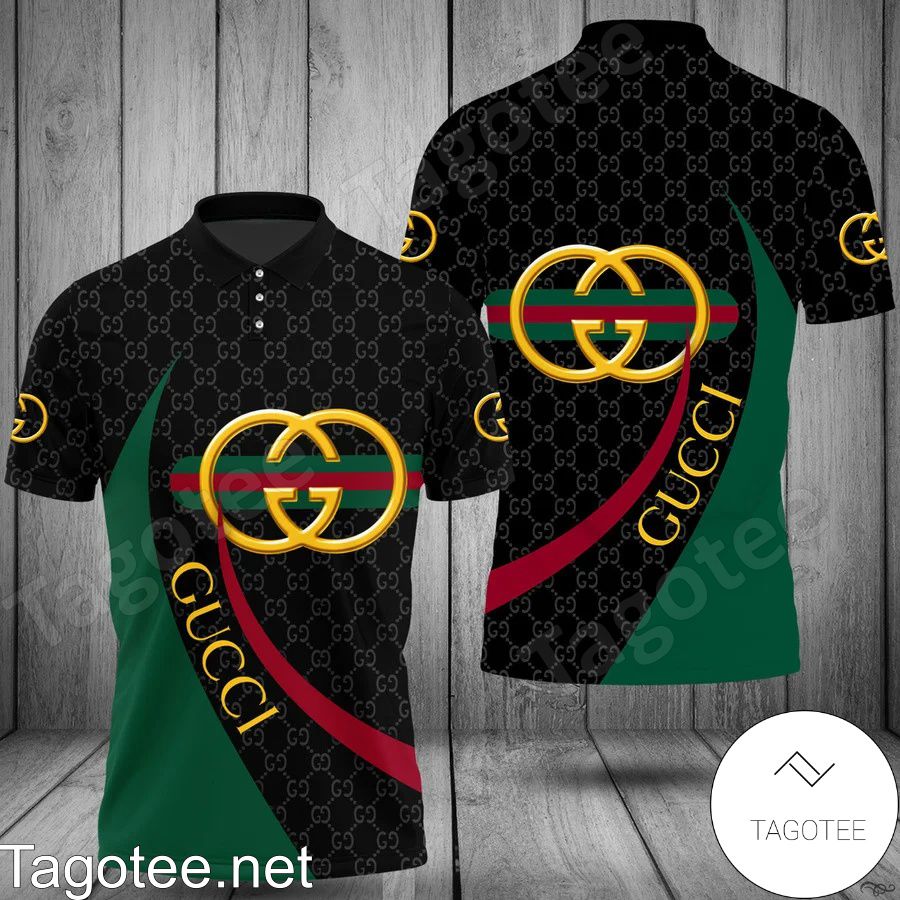 Gucci Black Monogram With Stripe Logo Shirt