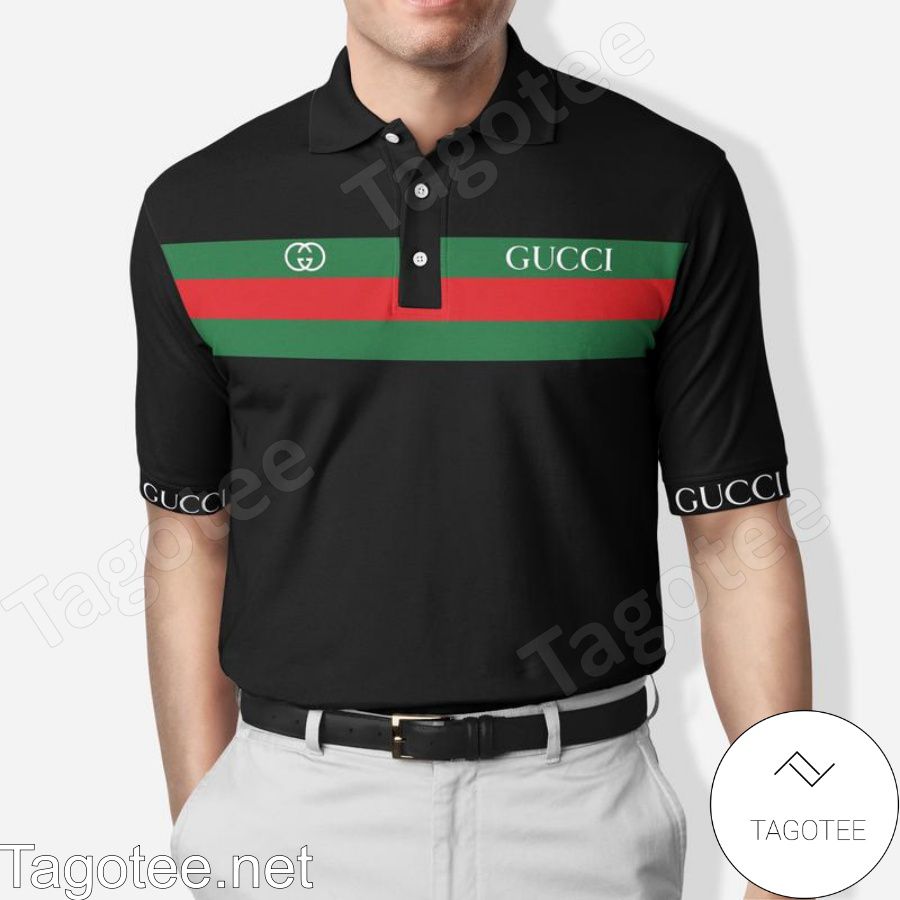Gucci Black With Red And Green Stripes Polo Shirt