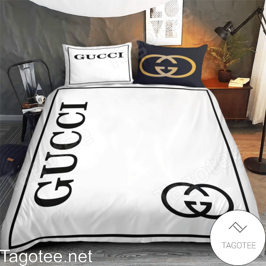 Gucci Brand Name And Logo White Bedding Set