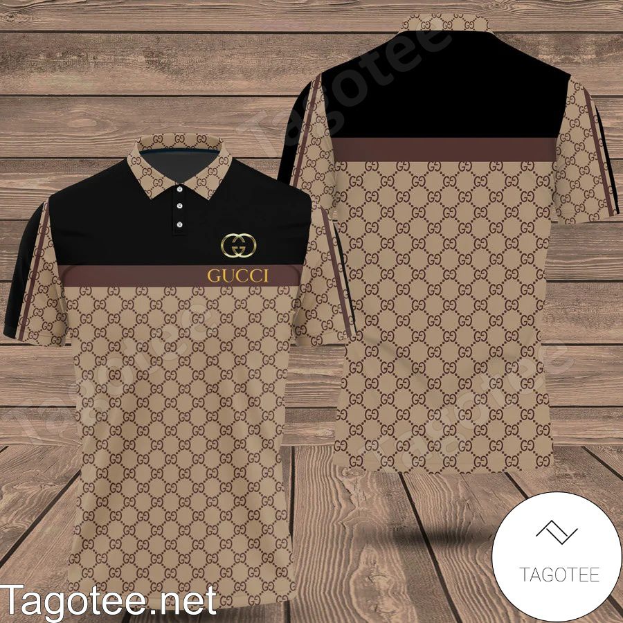 Gucci Brown Monogram Mix Black Polo Shirt