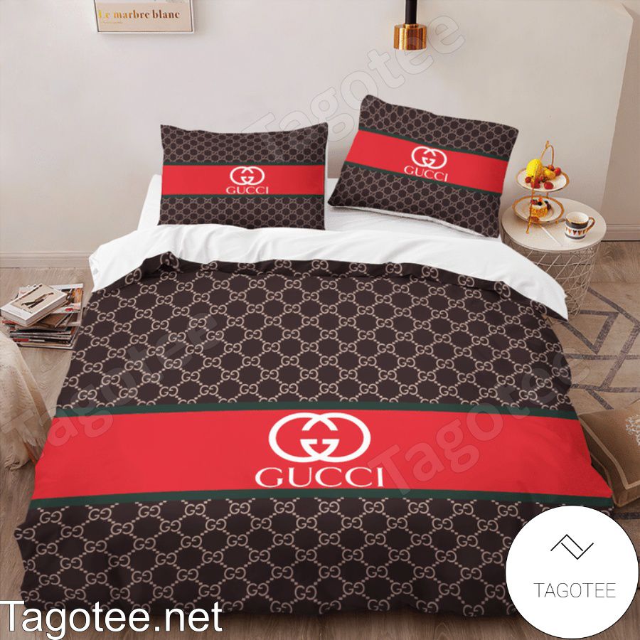 Gucci Dark Brown Monogram With Red Line Bedding Set