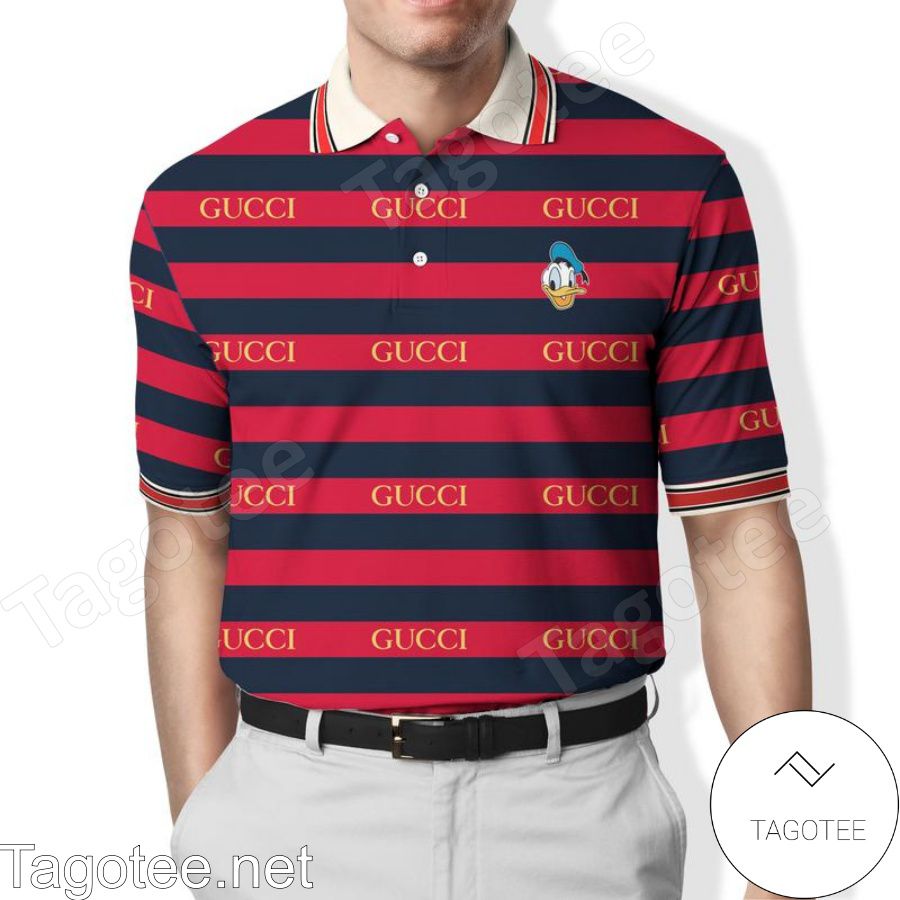 Gucci Donald Duck Horizontal Black And Red Stripes Polo Shirt