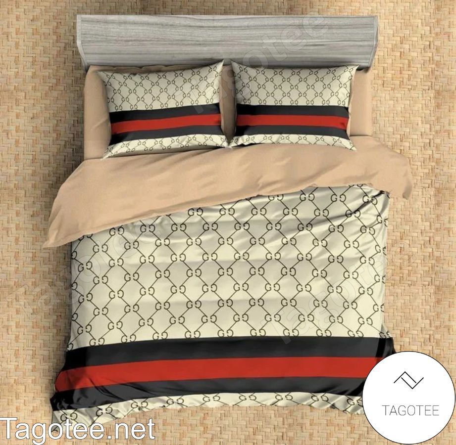 Gucci GG Monogram Black And Red Stripes Bedding Set