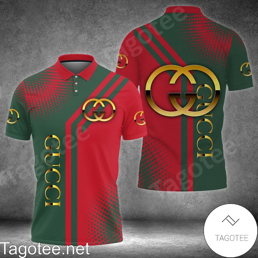 Gucci Gold Logo Green And Red Polo Shirt