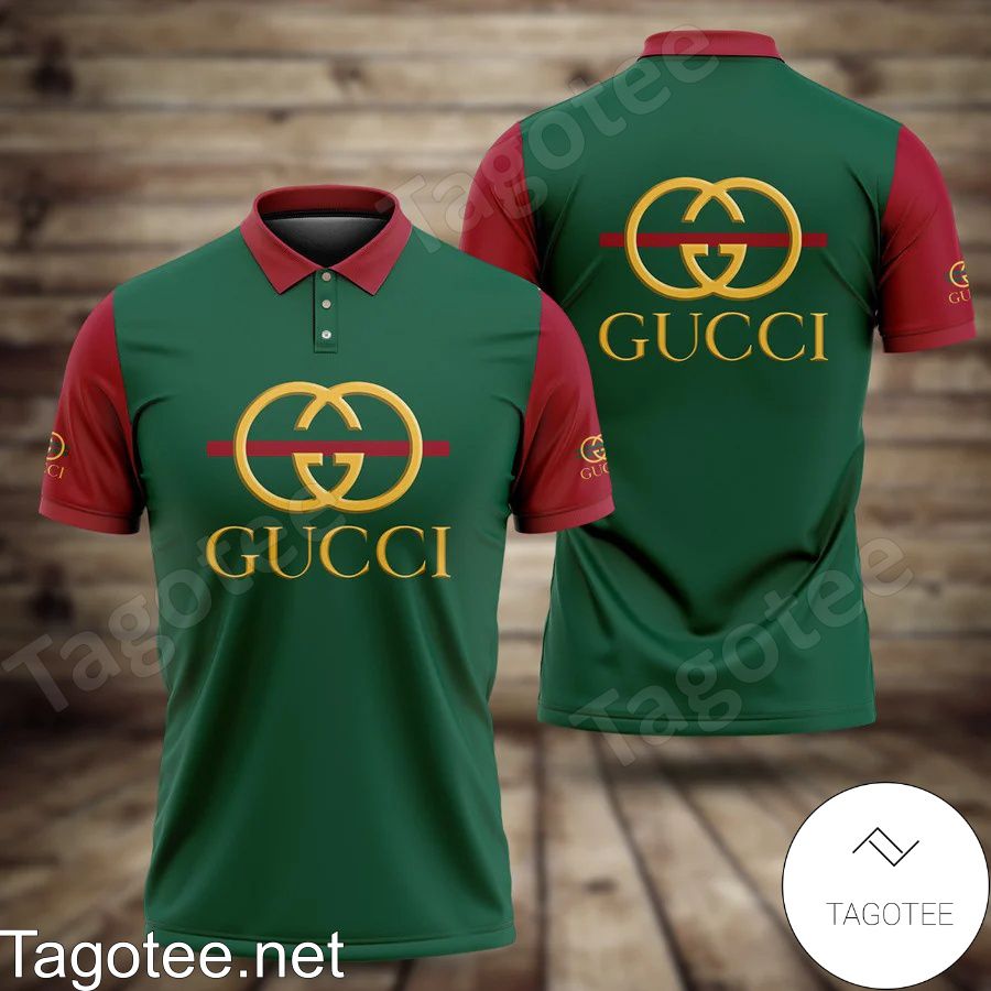 Gucci Gold Logo Green Mix Red Polo Shirt