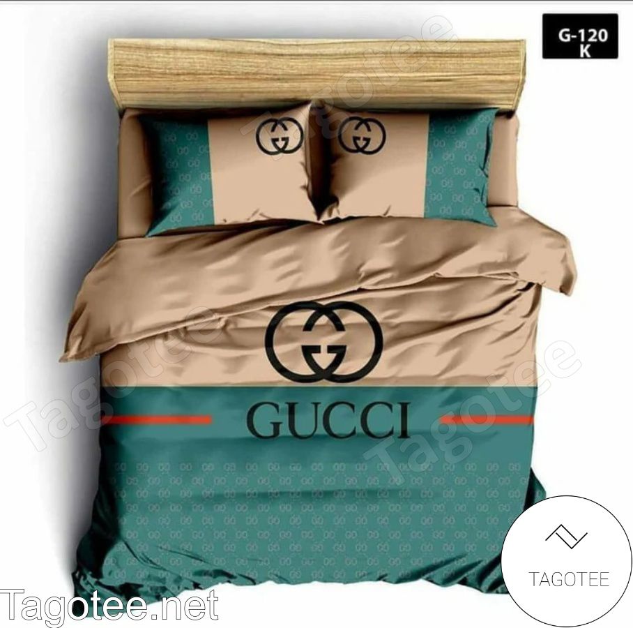 Gucci Luxury Brand Green Mix Brown Bedding Set