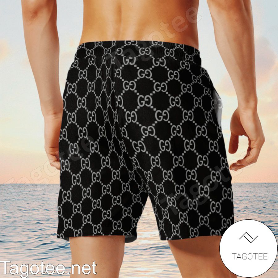 Gucci Mickey Mouse Black Monogram Hawaiian Shirt And Beach Shorts x