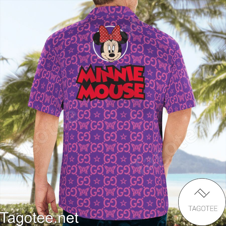 Gucci Minnie Mouse Butterfly Purple Hawaiian Shirt And Beach Shorts b