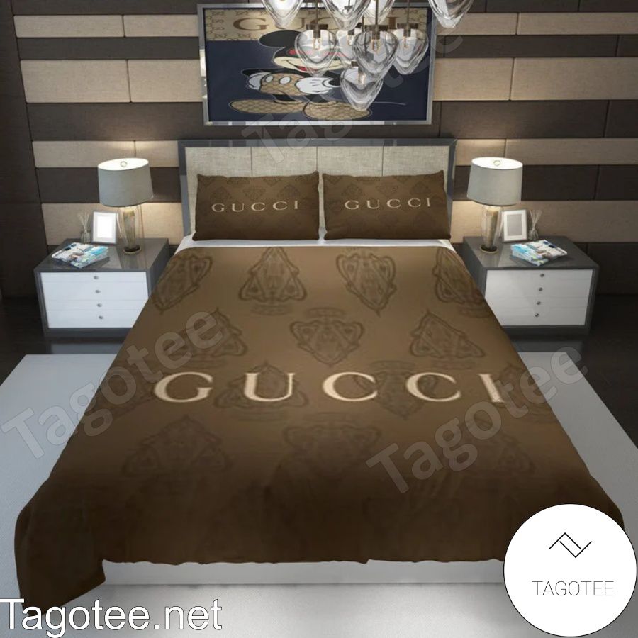 Gucci Museo Logo Printed Brown Bedding Set