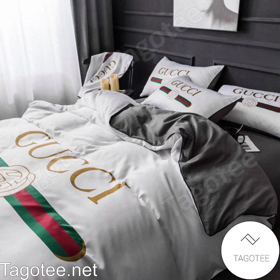 Gucci Stripe Logo White Luxury Bedding Set