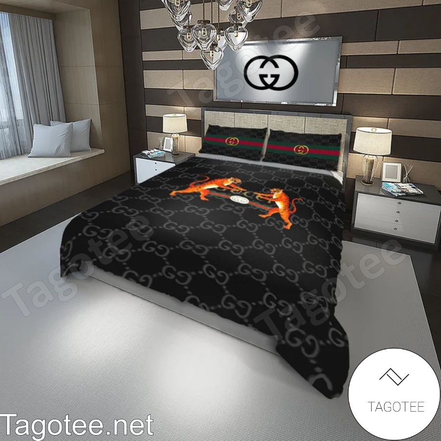 Gucci Tiger Logo Black Monogram Bedding Set