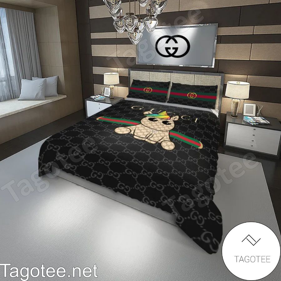 Gucci Unicorn Black Monogram Bedding Set