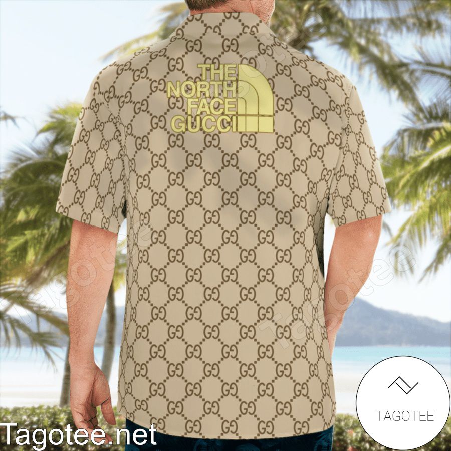 Drop Shipping Gucci With The North Face Gucci Logo Beige Hawaiian Shirt And Beach Shorts