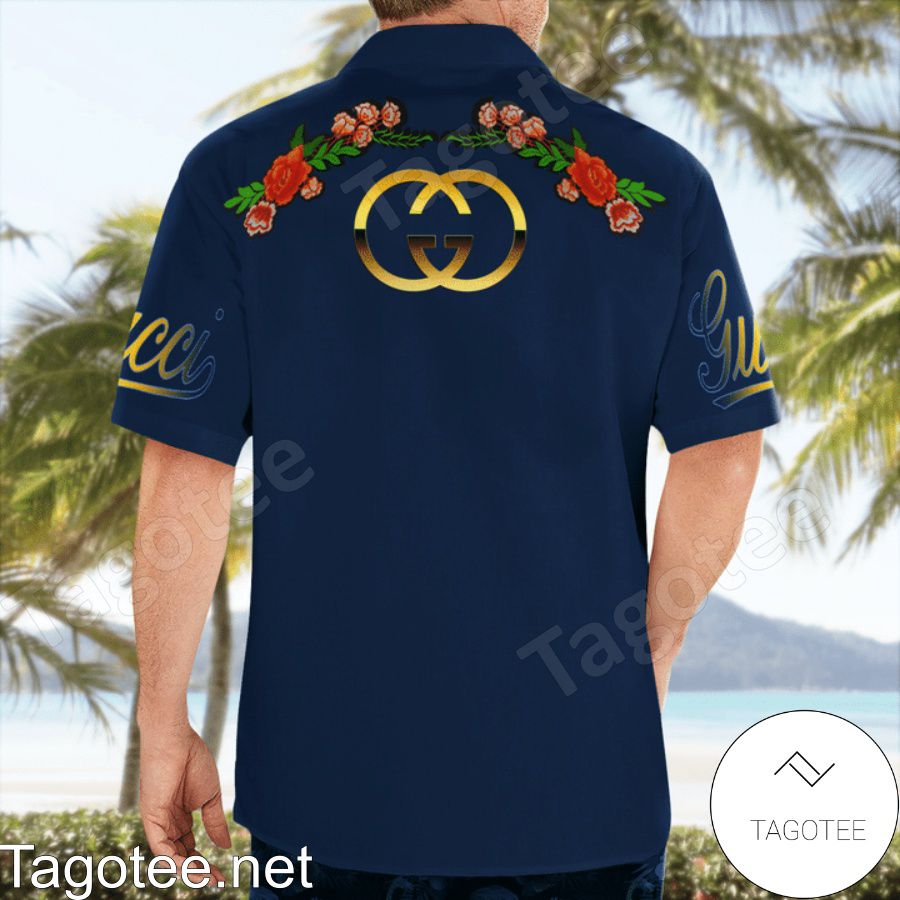 Around Me Gucci Wofl Navy Hawaiian Shirt And Beach Shorts