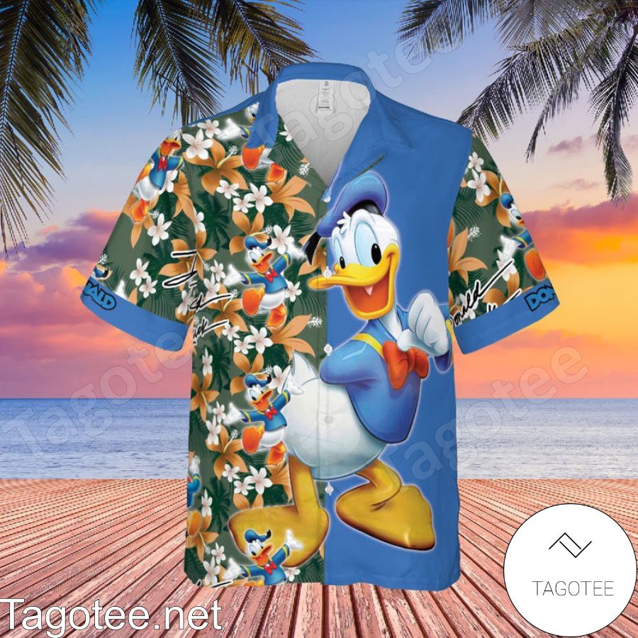 Happy Donald Disney Cartoon Graphics Floral Pattern Blue Hawaiian Shirt And Short