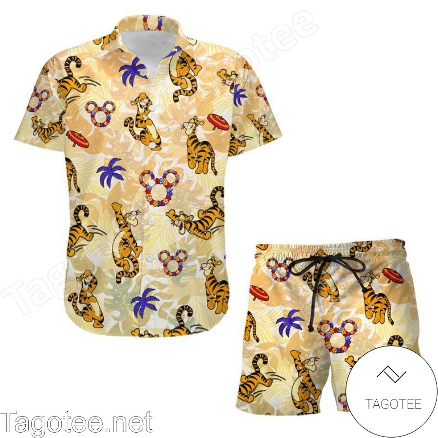 Happy Tigger Winnie The Pooh Disney Cartoon Graphics Yellow Hawaiian Shirt And Short