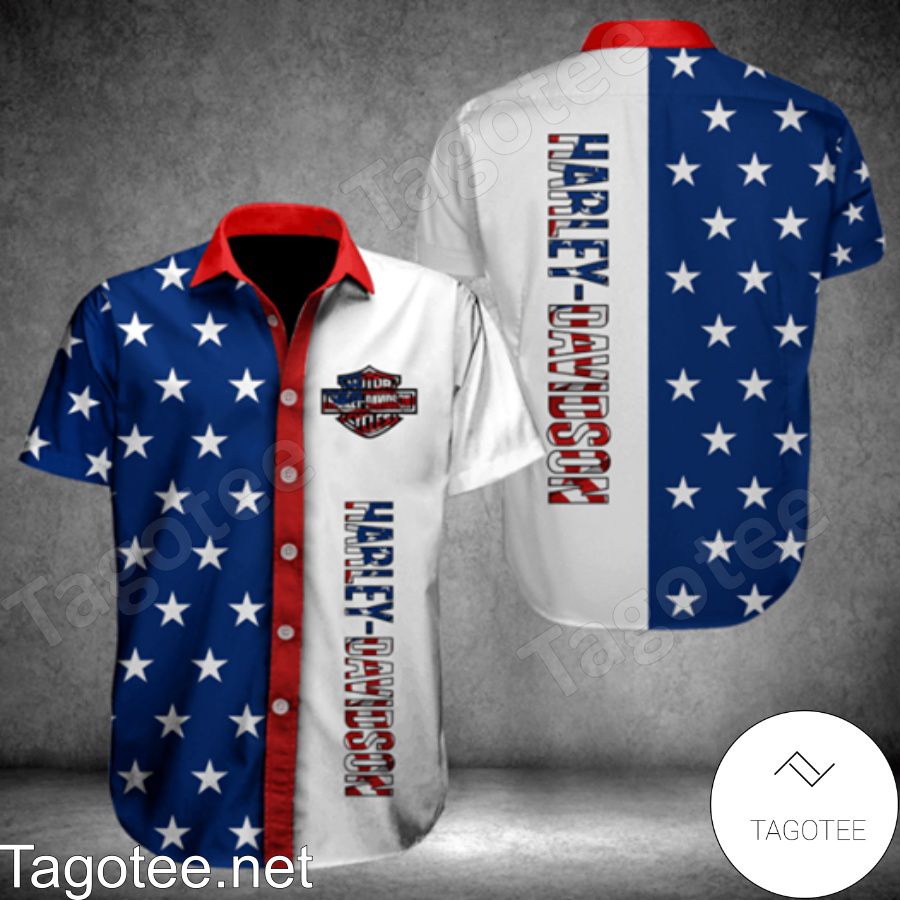 Harley Davidson Biker Usa Flag Hawaiian Shirt