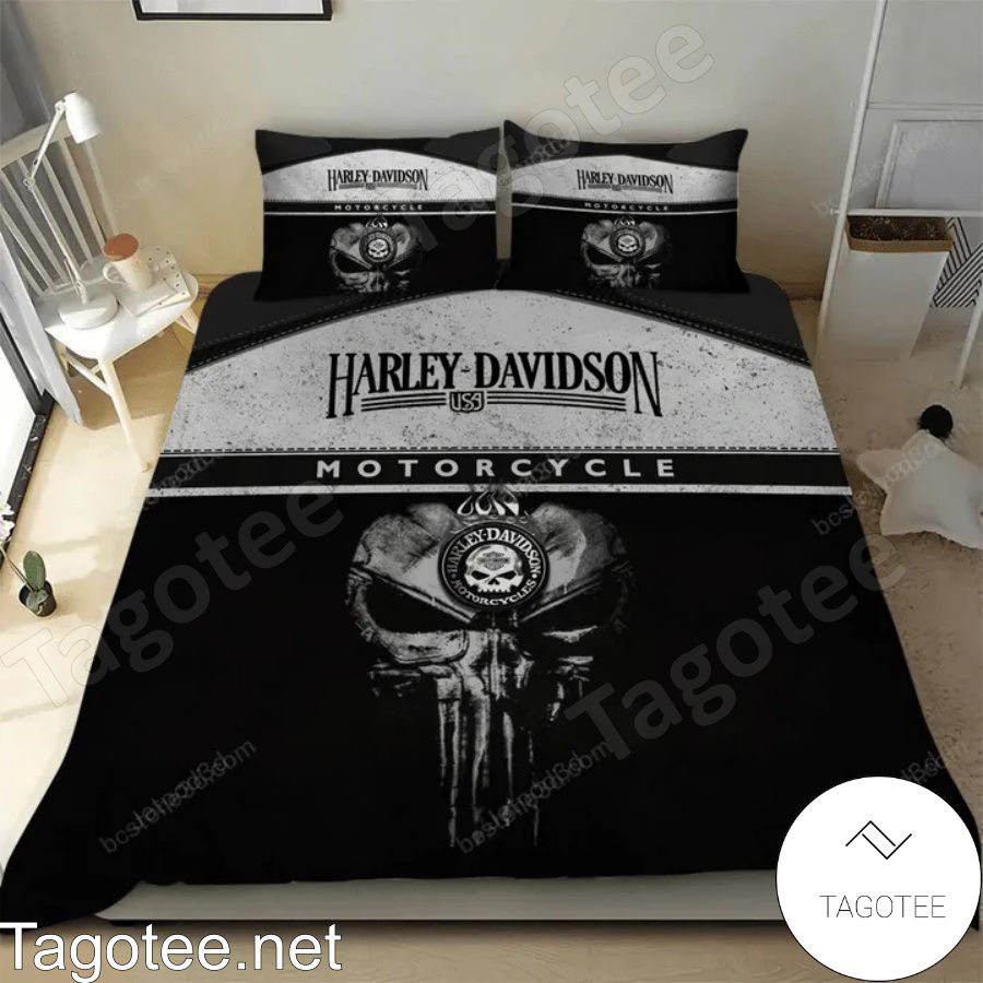 Harley-davidson Motorcycles Skull Black And Grey Bedding Set